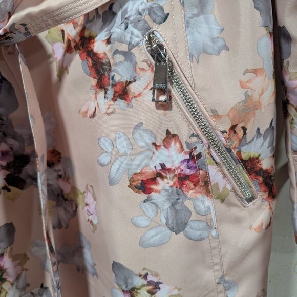 GUESS Pink Floral Double-Breasted Water-Resistant Trench Coat Sz S - Picture 6 of 9